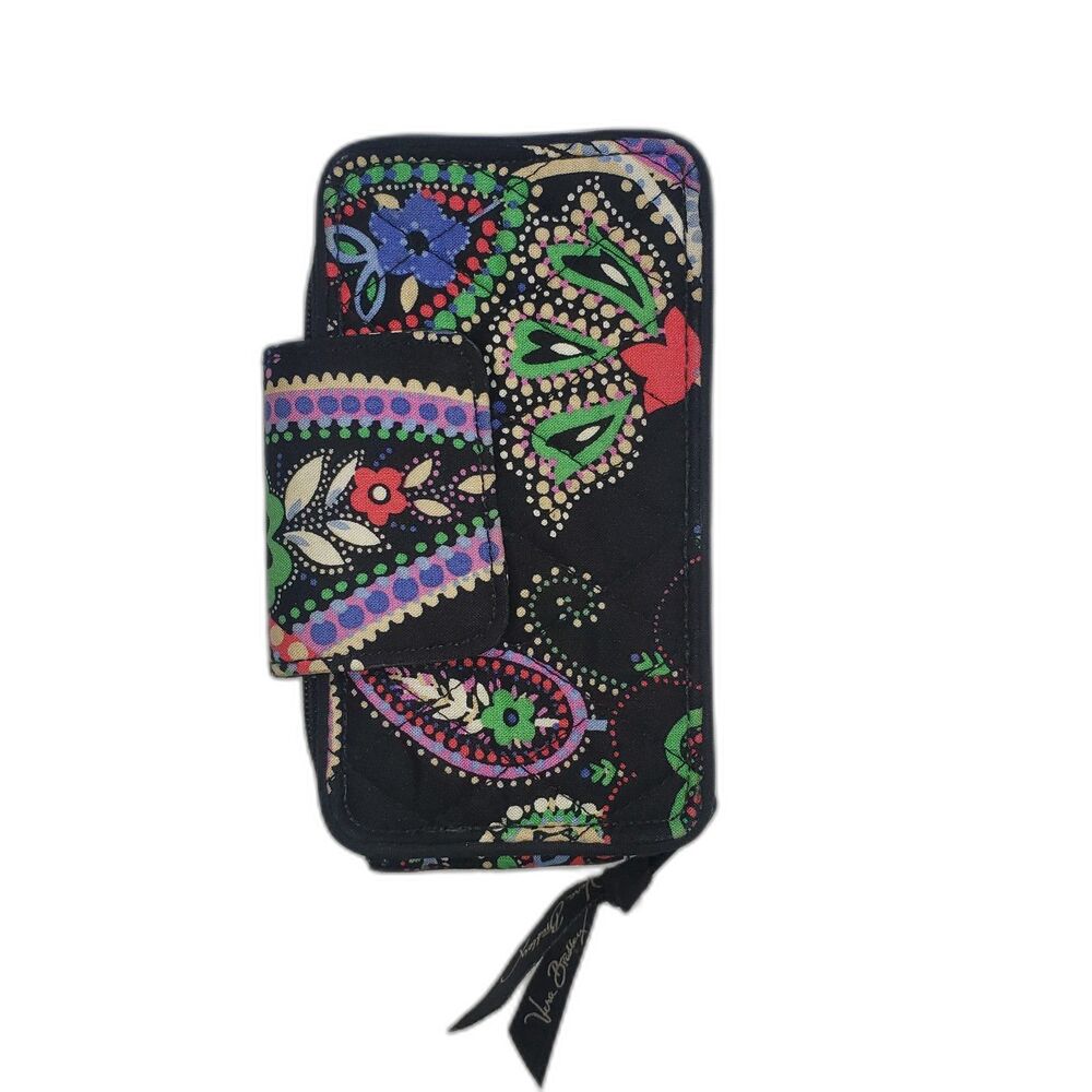Vera Bradley Wallet Womens Black Paisley Floral Zip Around RFID Organizer Purse